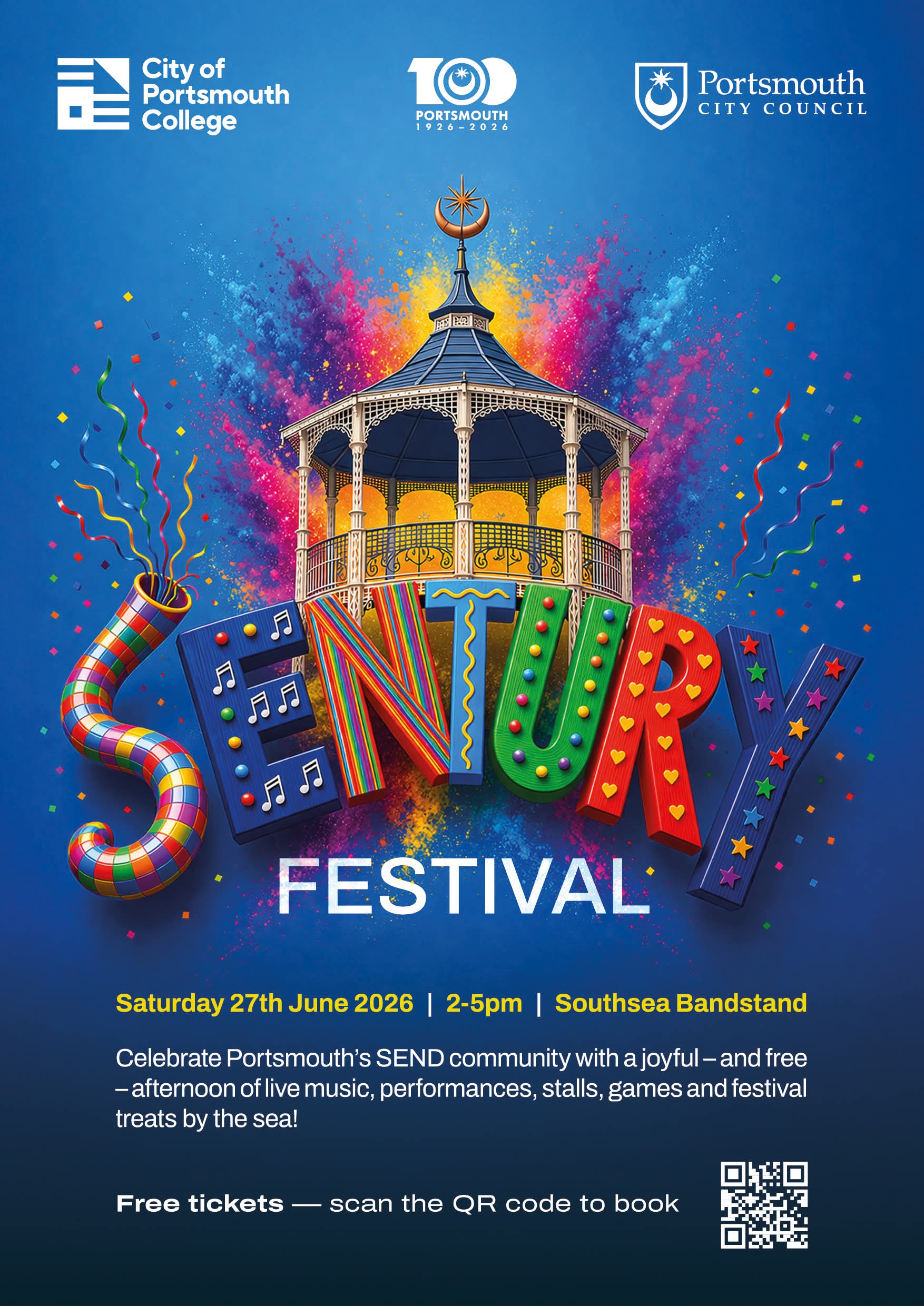Sentury Festival poster for Saturday 27 June 2026 at Southsea Bandstand.